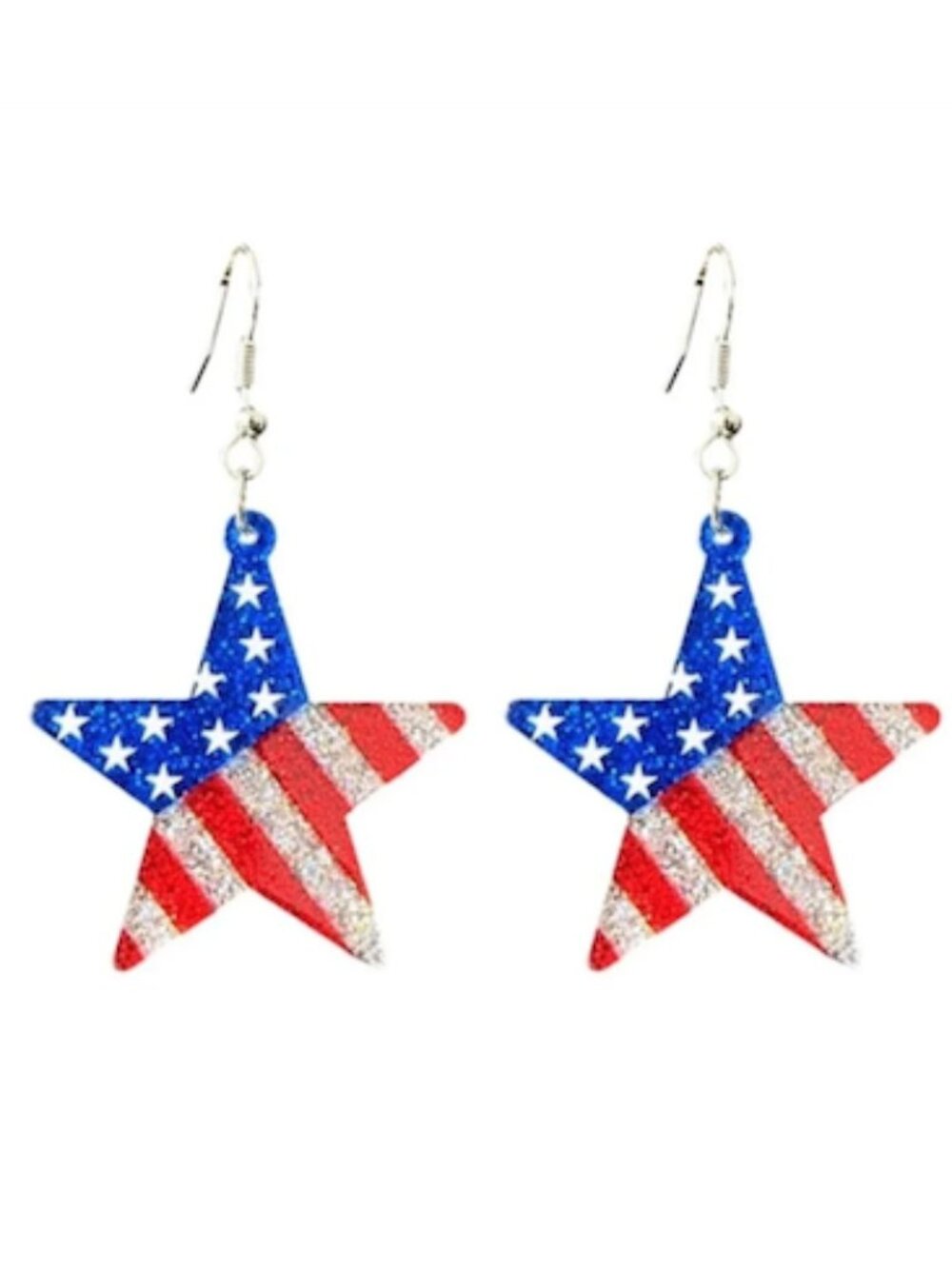 USA Patriotic 4th Of July Star Flag Earrings Glitter Acrylic America 250 NIP